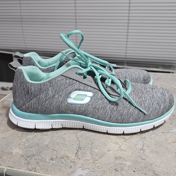 Skechers Womens S Sport Running Shoes Gray Blue F190-4 Marled Lace Up 2019 - Picture 4 of 8